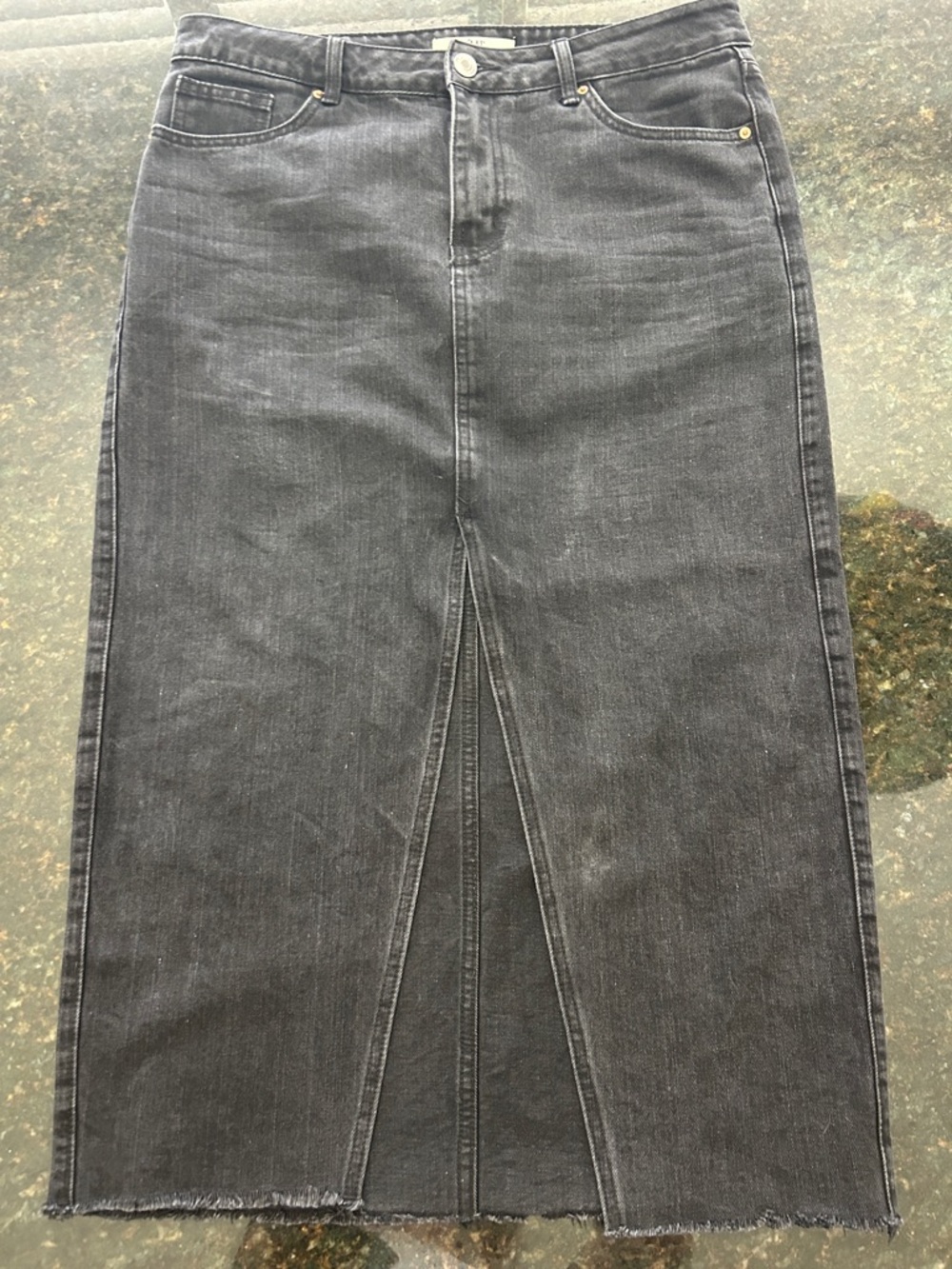 YMI black denim midi skirt